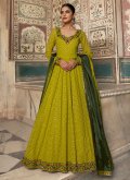Remarkable Green Georgette Embroidered Designer Gown for Engagement - 2