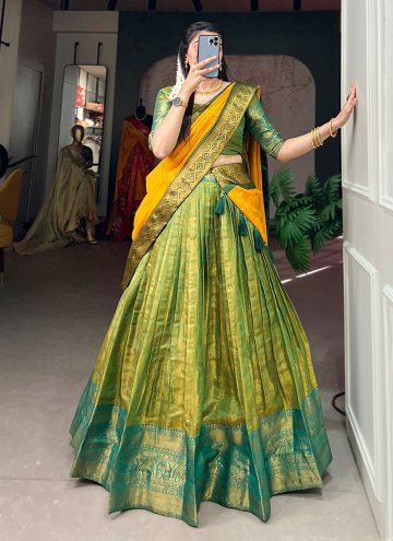 Remarkable Green Kanjivaram Silk Woven A Line Lehenga Choli for Ceremonial