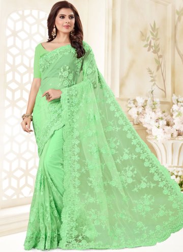 Remarkable Green Net Embroidered Designer Traditio