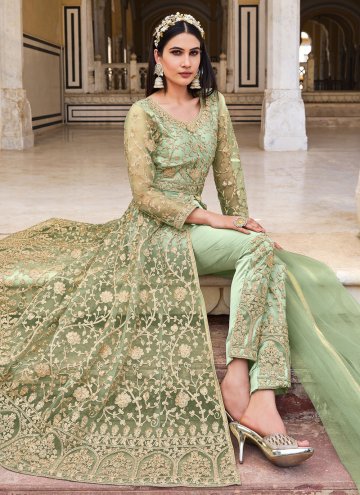 Remarkable Green Net Embroidered Salwar Suit