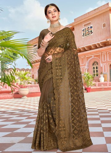 Remarkable Green Net Embroidered Trendy Saree