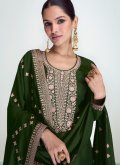 Remarkable Green Silk Embroidered Palazzo Suit for Ceremonial - 1