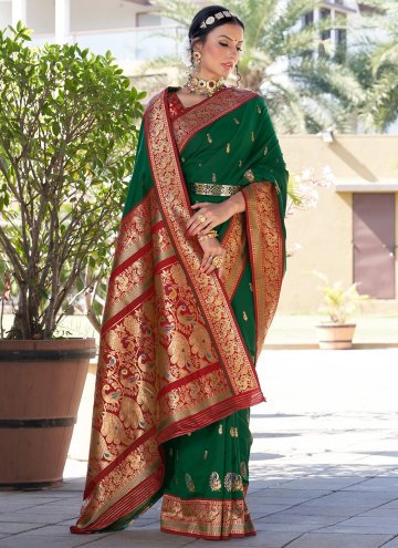 Remarkable Green Silk Woven Contemporary Saree
