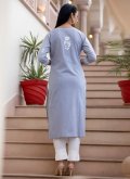 Remarkable Grey Cotton  Embroidered Salwar Suit - 1