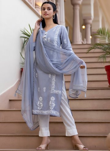 Remarkable Grey Cotton  Embroidered Salwar Suit