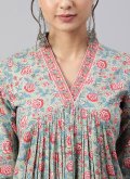 Remarkable Grey Cotton  Floral Print Salwar Suit for Mehndi - 1