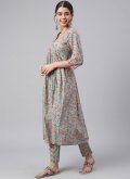 Remarkable Grey Cotton  Floral Print Salwar Suit for Mehndi - 2