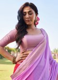 Remarkable Lavender and Red Georgette Woven Designer Saree for Ceremonial - 1