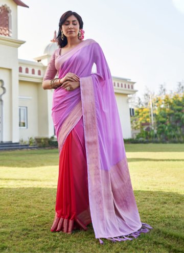 Remarkable Lavender and Red Georgette Woven Design