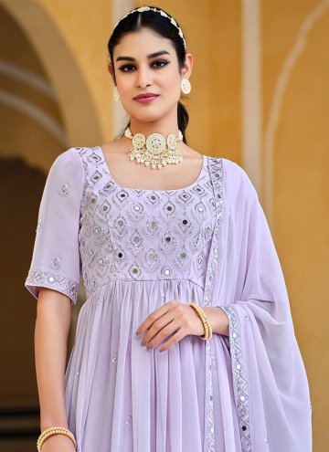 Remarkable Lavender Georgette Embroidered Designer Palazzo Salwar Suit
