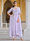 Remarkable Lavender Georgette Embroidered Designer Palazzo Salwar Suit - 2