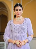 Remarkable Lavender Georgette Embroidered Designer Palazzo Salwar Suit - 3