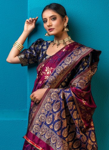 Remarkable Magenta Silk Woven Contemporary Saree for Casual