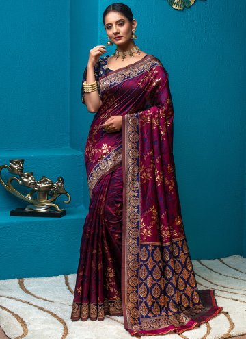 Remarkable Magenta Silk Woven Contemporary Saree for Casual