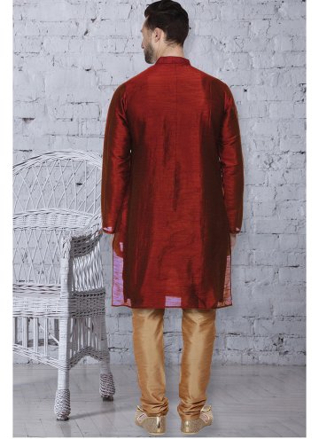 Remarkable Maroon Art Dupion Silk Embroidered Kurta Pyjama