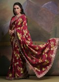 Remarkable Maroon Chinon Embroidered Trendy Saree - 2