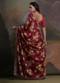 Remarkable Maroon Chinon Embroidered Trendy Saree - 3