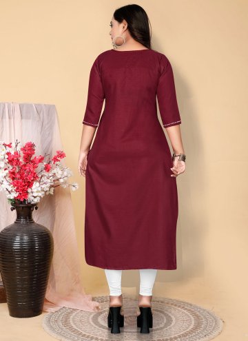 Remarkable Maroon Cotton  Embroidered Designer Kurti for Casual