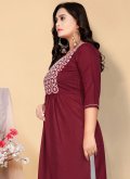Remarkable Maroon Cotton  Embroidered Designer Kurti for Casual - 2