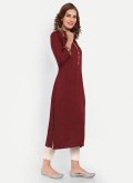 Remarkable Maroon Cotton Silk Embroidered Designer Kurti for Casual - 3
