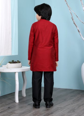 Remarkable Maroon Cotton Silk Patchwork Kurta Pyjama