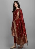 Remarkable Maroon Cotton Silk Woven Salwar Suit - 2