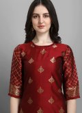 Remarkable Maroon Cotton Silk Woven Salwar Suit - 3