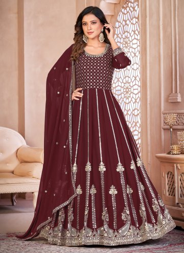 Remarkable Maroon Faux Georgette Embroidered Salwa