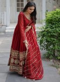 Remarkable Maroon Georgette Embroidered Designer Gown - 2