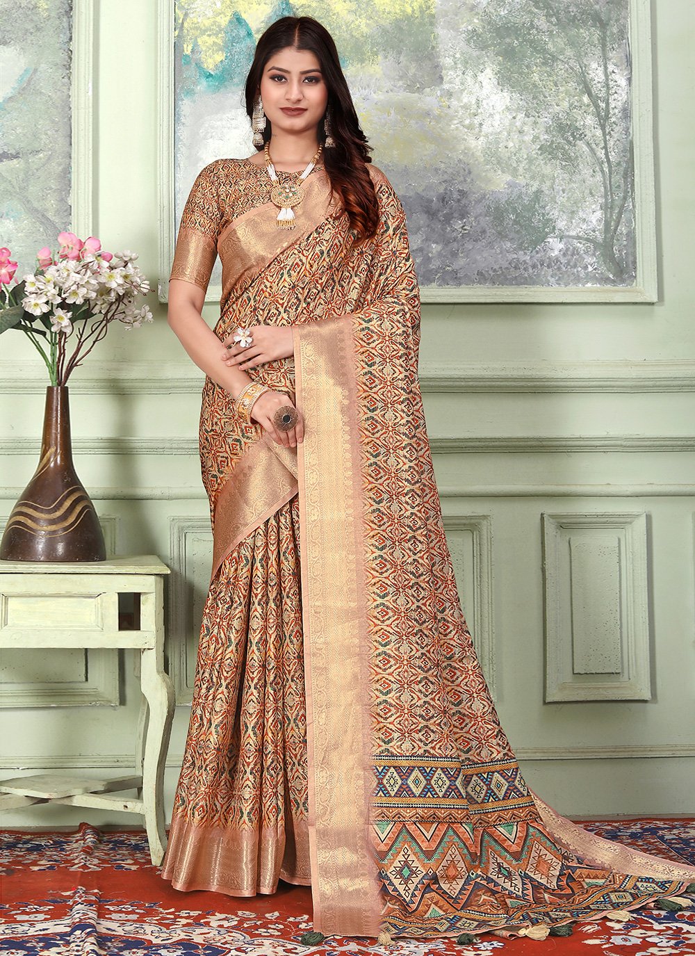 Remarkable Multi Colour Banarasi Woven Trendy Saree