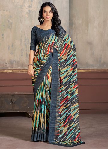 Remarkable Multi Colour Chiffon Printed Designer Saree for Casual