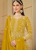 Remarkable Mustard Faux Georgette Embroidered Trendy Salwar Suit - 2
