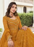 Remarkable Mustard Georgette Embroidered Designer Salwar Kameez for Engagement - 2