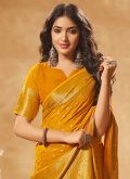 Remarkable Mustard Pure Georgette Woven Contemporary Saree - 1