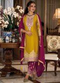 Remarkable Mustard Silk Embroidered Salwar Suit for Ceremonial - 1