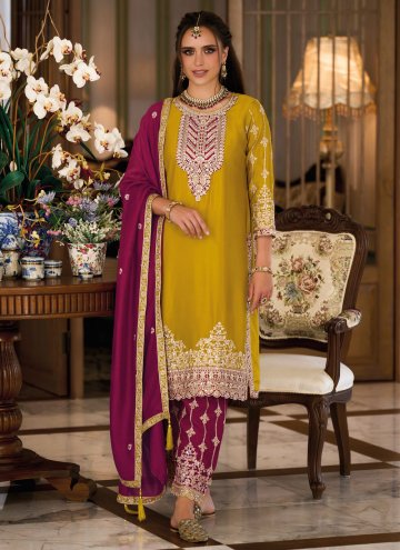 Remarkable Mustard Silk Embroidered Salwar Suit fo