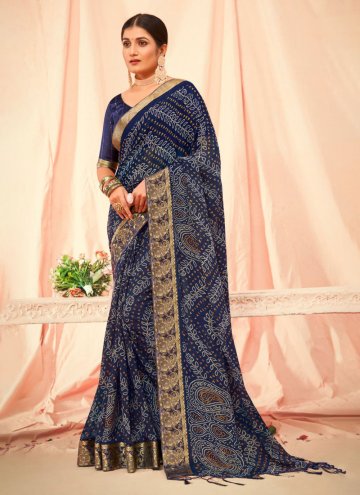 Remarkable Navy Blue Georgette Border Contemporary Saree
