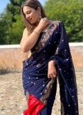Remarkable Navy Blue Georgette Embroidered Classic Designer Saree for Casual - 3