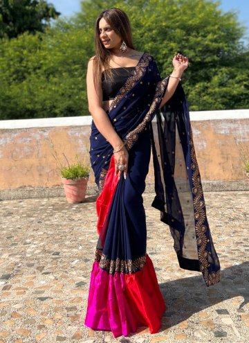 Remarkable Navy Blue Georgette Embroidered Classic Designer Saree for Casual