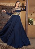 Remarkable Navy Blue Muslin Embroidered Gown - 1