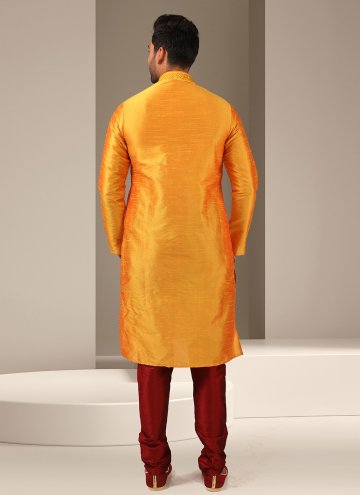 Remarkable Orange Art Banarasi Silk Embroidered Kurta Pyjama