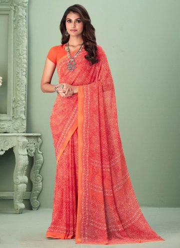 Remarkable Orange Georgette Printed Contemporary S