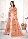 Remarkable Peach Organza Embroidered Classic Designer Saree for Ceremonial - 2