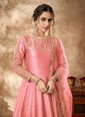Remarkable Pink Art Silk Embroidered Designer Anarkali Salwar Kameez - 3