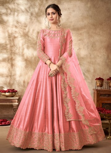 Remarkable Pink Art Silk Embroidered Designer Anar