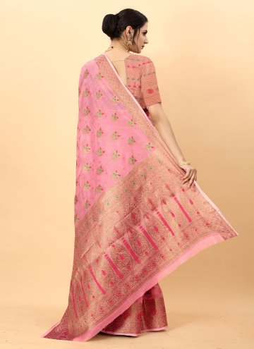 Remarkable Pink Cotton Silk Woven Classic Designer Saree