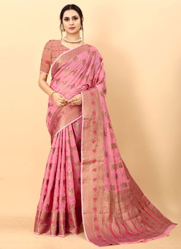 Remarkable Pink Cotton Silk Woven Classic Designer