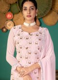 Remarkable Pink Faux Georgette Embroidered Pant Style Suit for Festival - 2