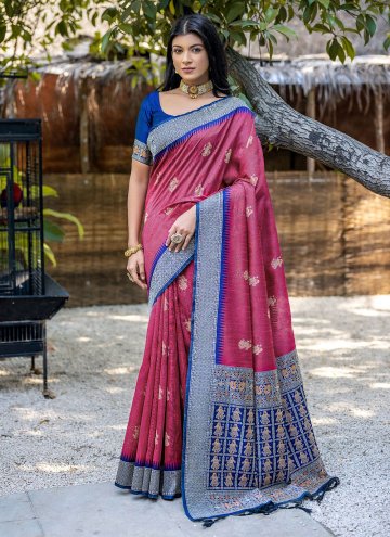 Remarkable Pink Tussar Silk Woven Designer Saree for Ceremonial