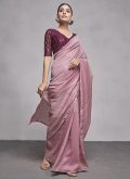 Remarkable Plain Work Georgette Pink Contemporary Saree - 3